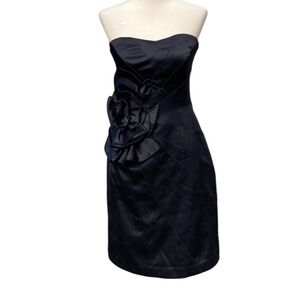 White House Black Market Dress‎ Sz 2 Black Strapless Cocktail Evening Rose